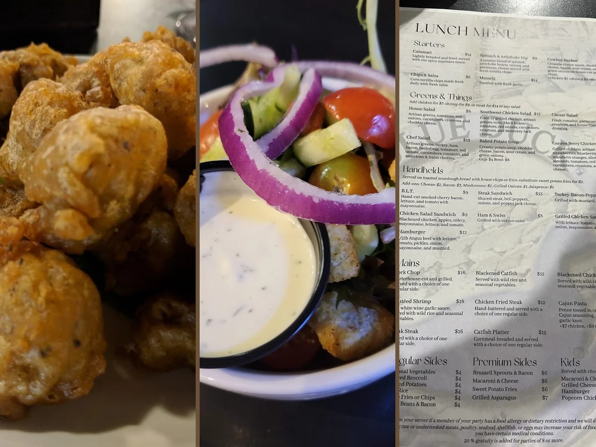 Art deco dining room with warm lighting and tables.