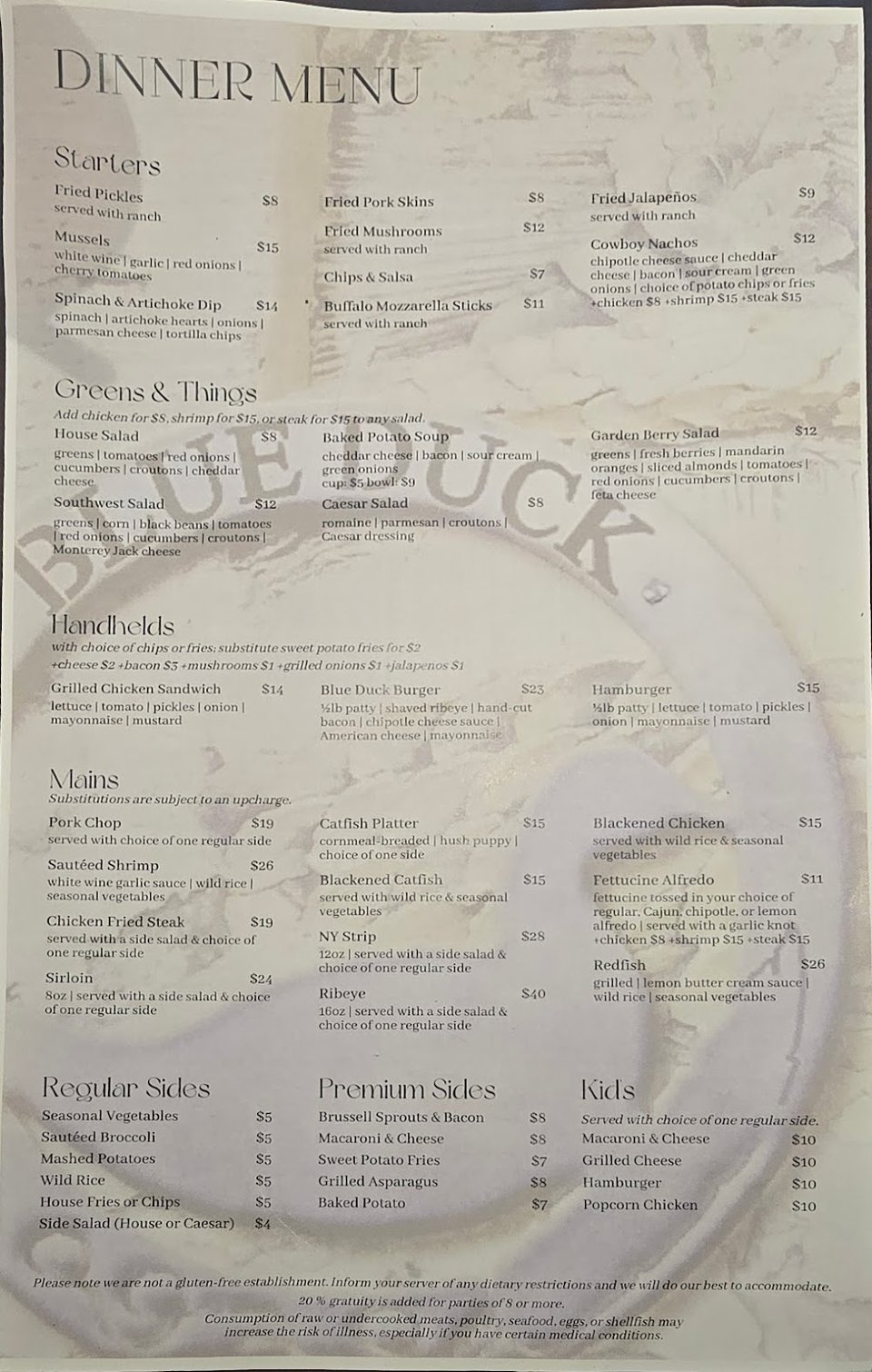 Menu board for comfort food and bar drinks.